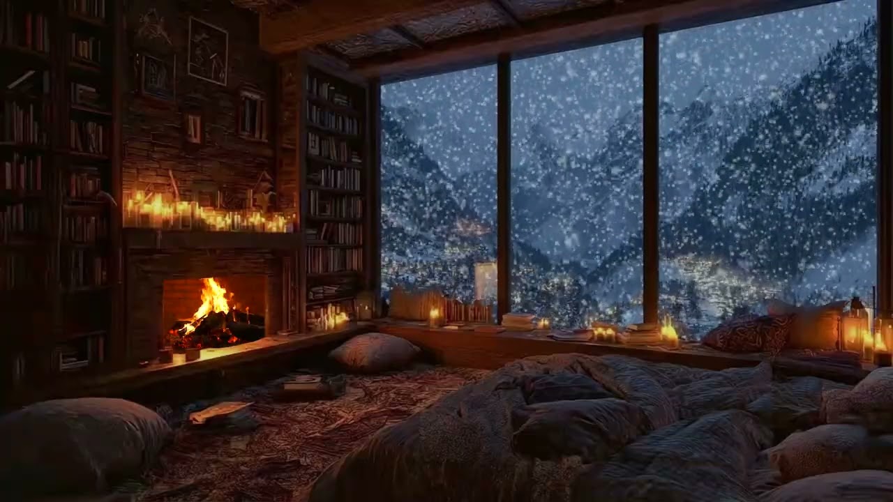 A Warm Winter Hideaway | Snow Outside, Fireplace Sounds Inside