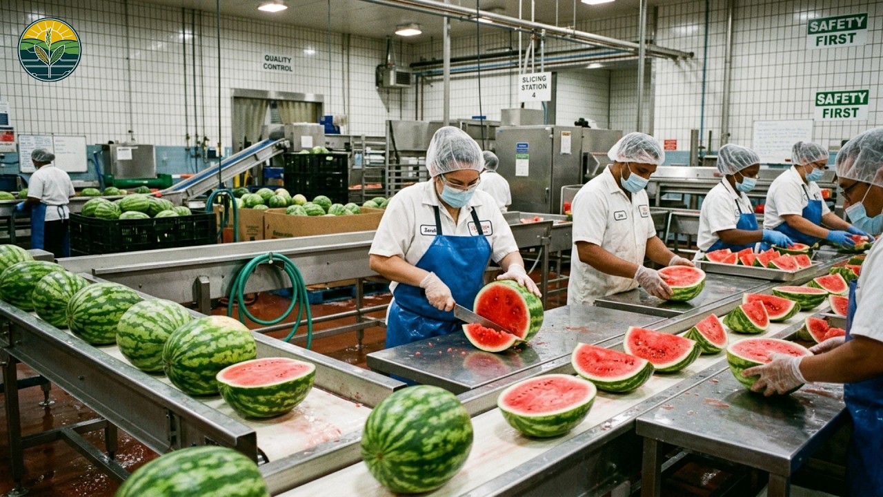 Inside a Modern Watermelon Factory: From Fresh Watermelon to Delicious Desserts (The Whole Process)