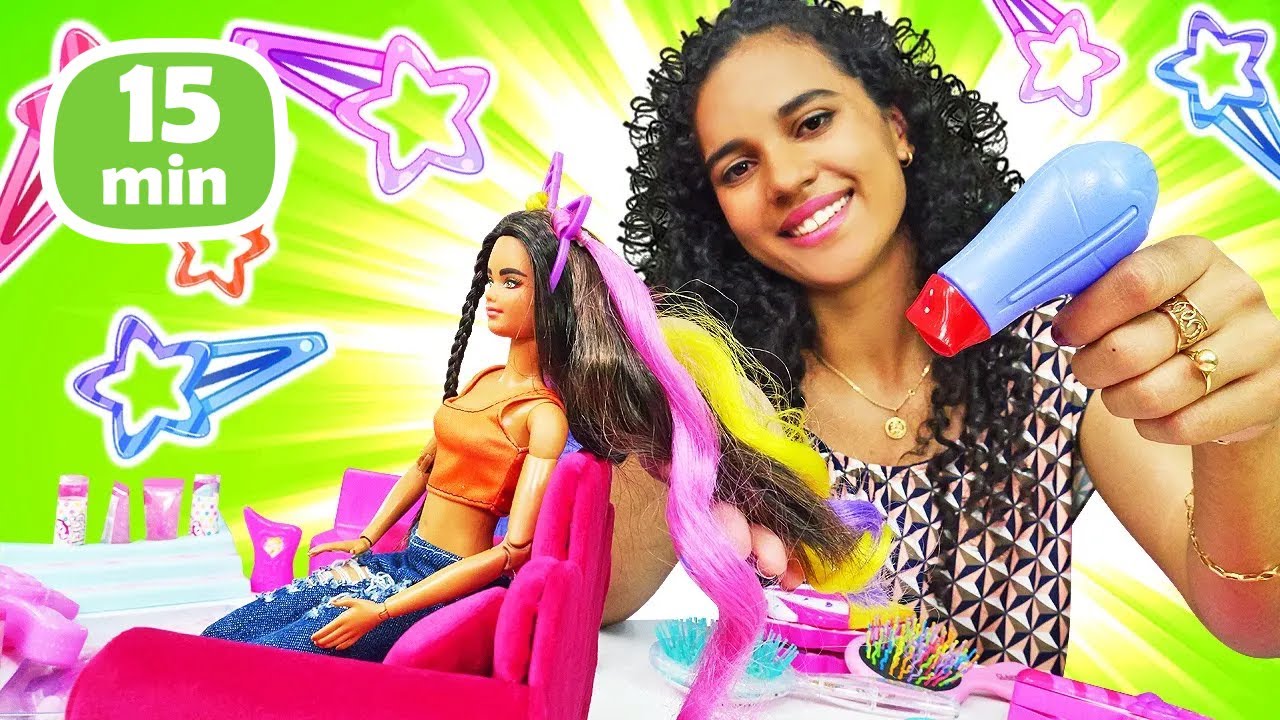 Escola de beleza! Vamos fazer um penteado legal na boneca Barbie. Melhores episódios.