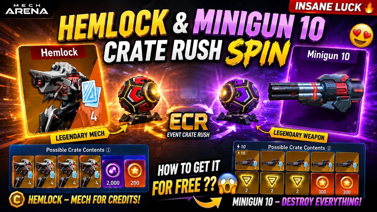 Hemlock and Minigun 10 Crate rush Spin Mech Arena 🤩 | Insane Luck 🔥🎊| @BhavayMech-Arena 
