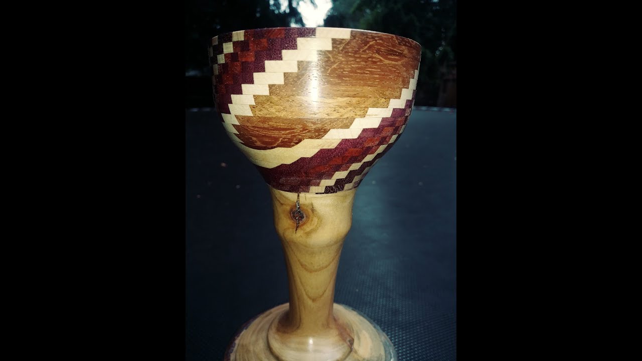 Wood turning a  Dizzy Bowl Goblet natural edge cherry base