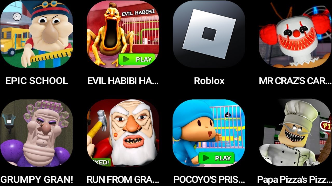EPIC SCHOOL,EVIL HABIBI HAMOOD,Roblox,MR CRAZY'S CARNIVAL,GRUMPY GRAN,RUN FROM GRANDPA...