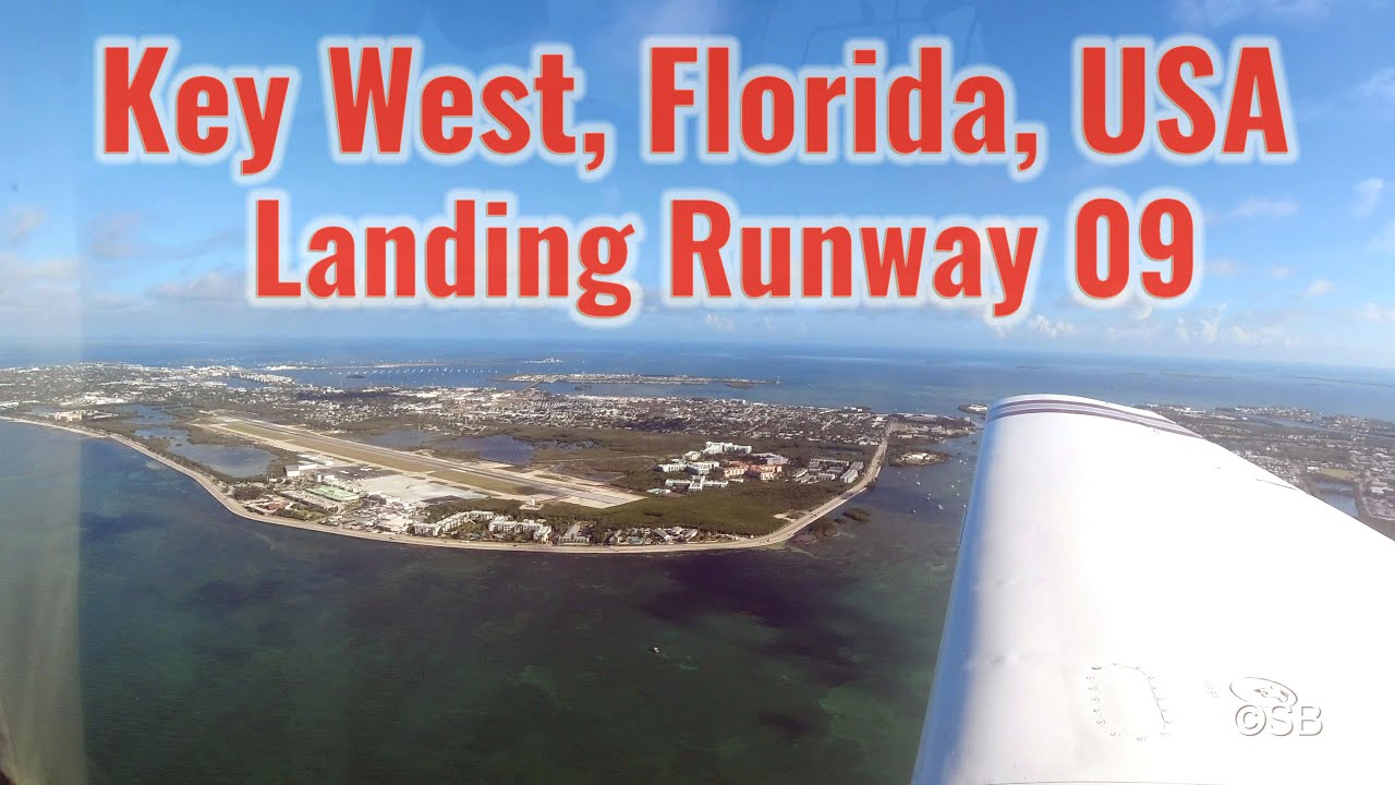 Key West Airport, EYW, Florida Keys: Approach and landing runway 9, Cockpit view with instruments.4k