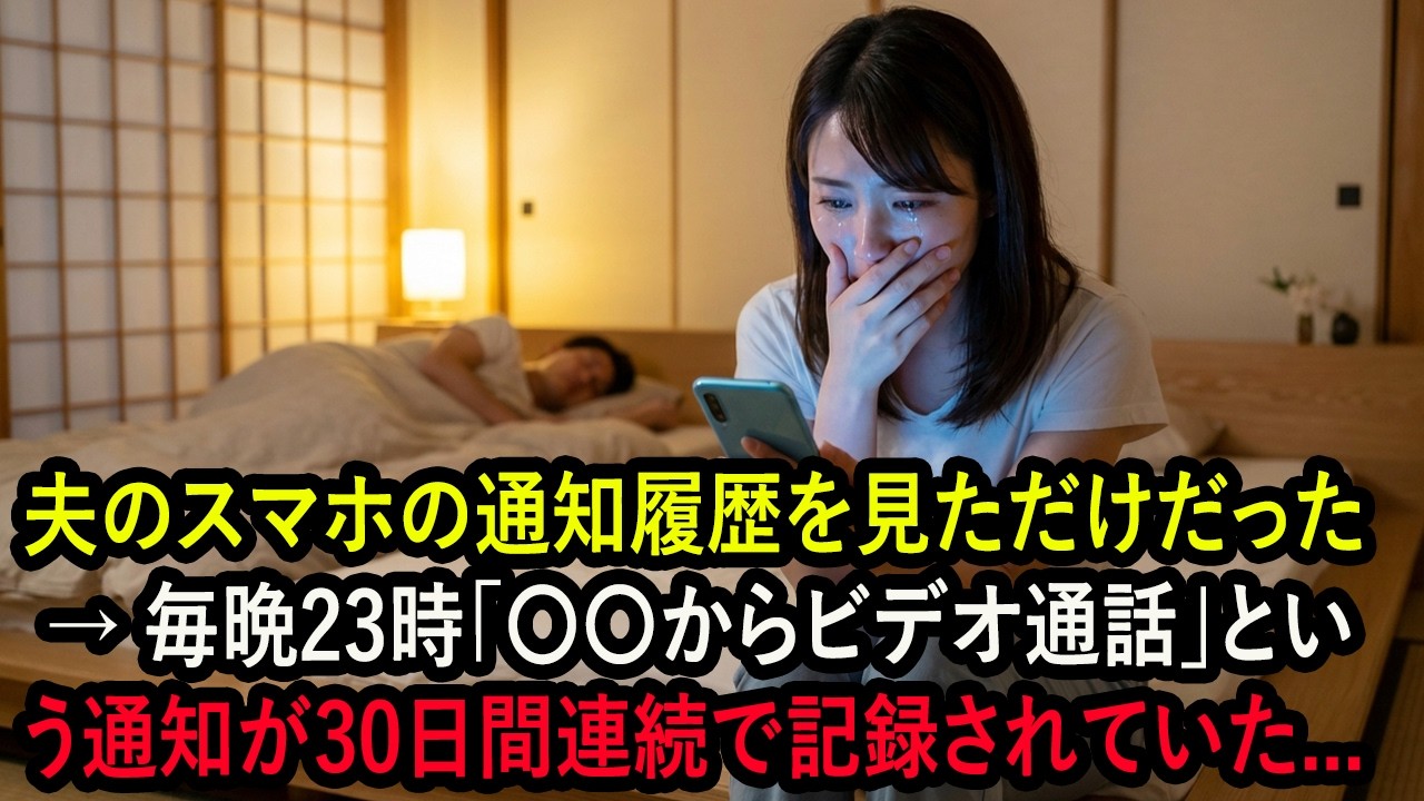 夫のスマホの通知履歴を見ただけだった → 毎晩23時「〇〇からビデオ通話」という通知が30日間連続で記録されていた