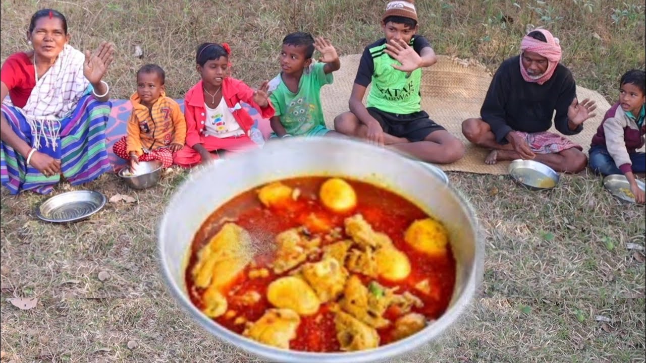 Santali tribe children's enjoy winter picnic with CHICKEN CURRY and HOT RICE 
