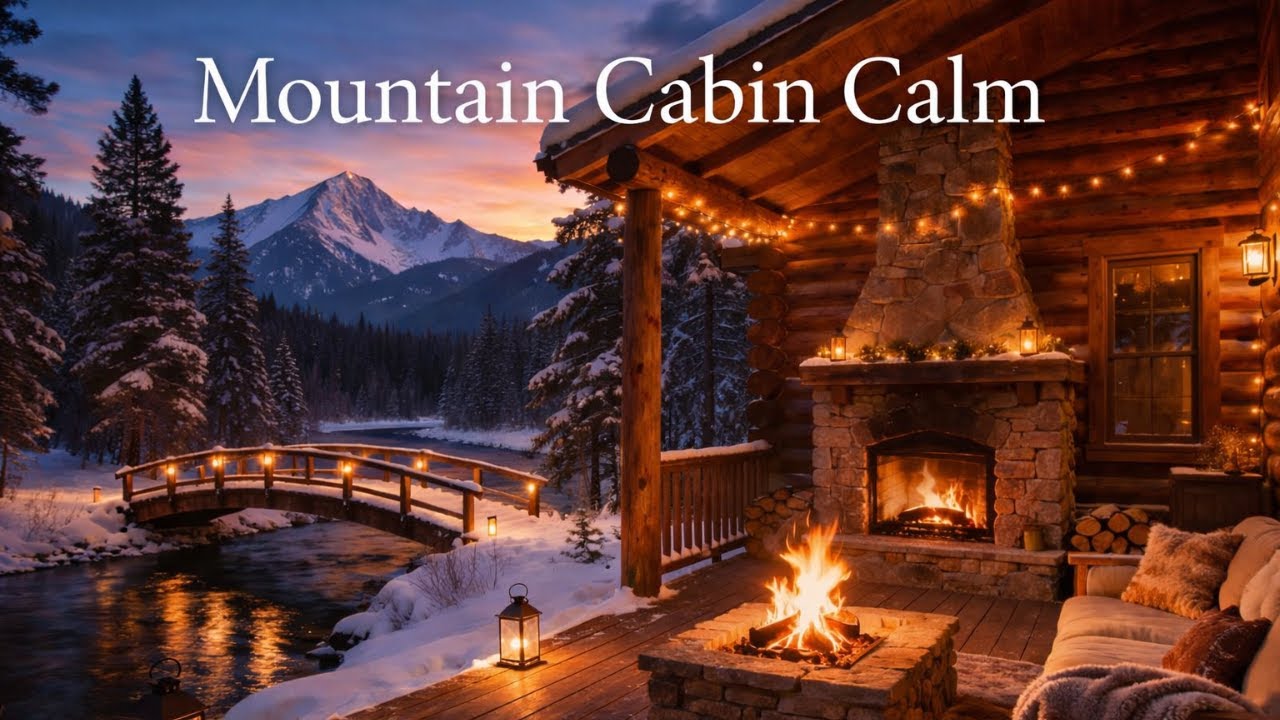 Peaceful Mountain Night 🏔️ Soft Piano & Fire Sounds to Calm the Mind