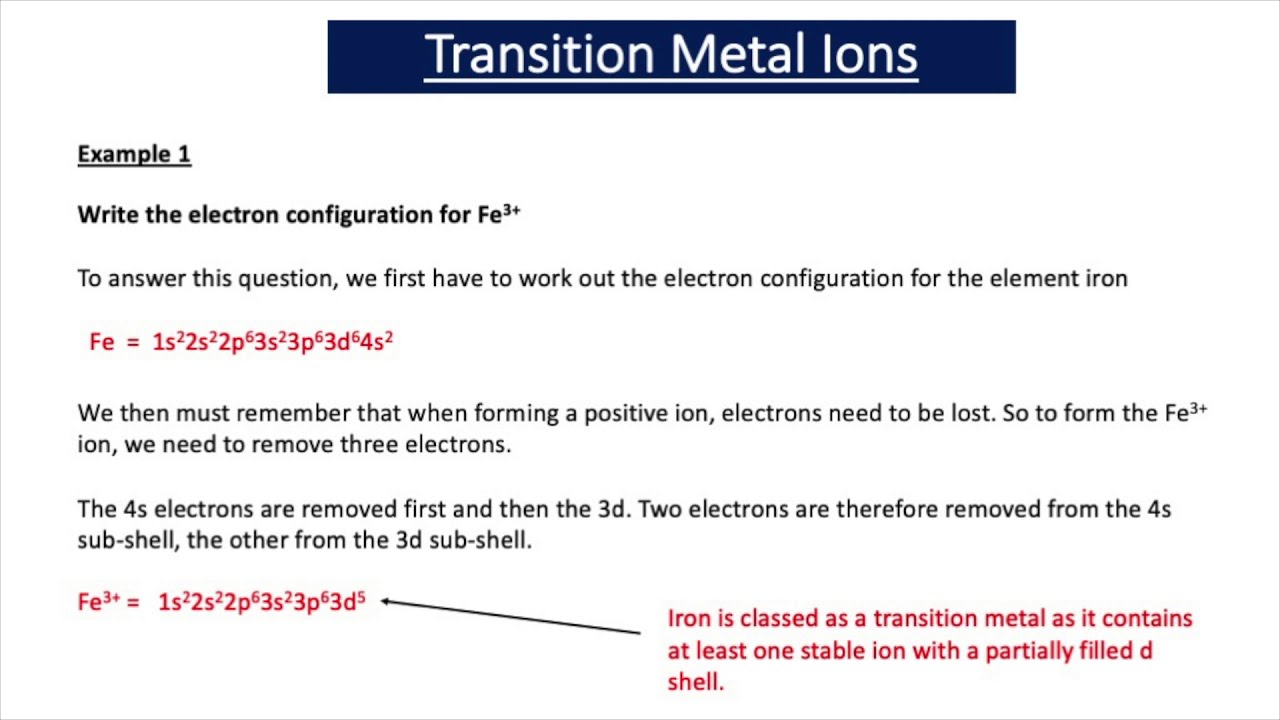 The Electron Arrangements of d block & Transition Metal Elements (A2 chemistry)