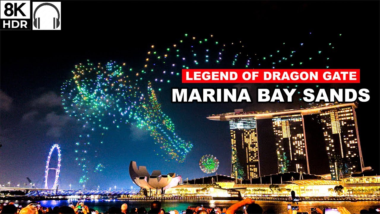 🇸🇬8K - Singapore Marina Bay Sands | Year of Dragon Drone Full Show 🌃❤️🤩