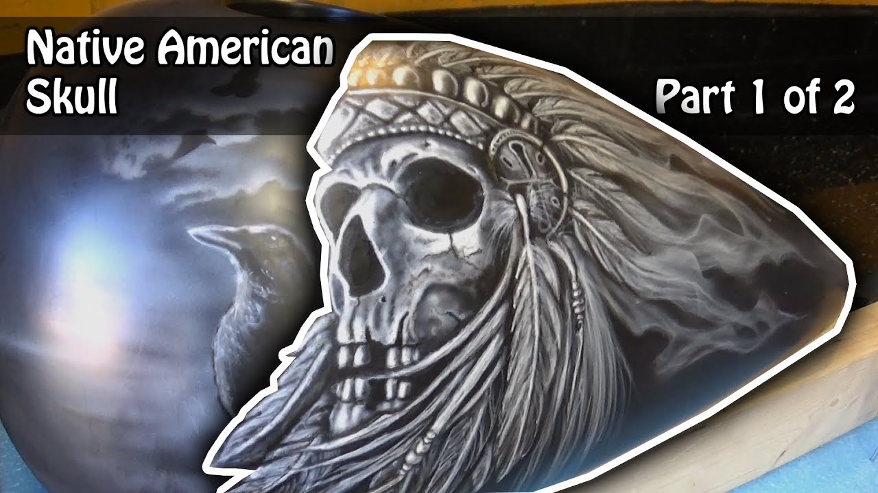 Airbrushing Harley Fat Bob Petrol Tank - Native American Skull 1/2