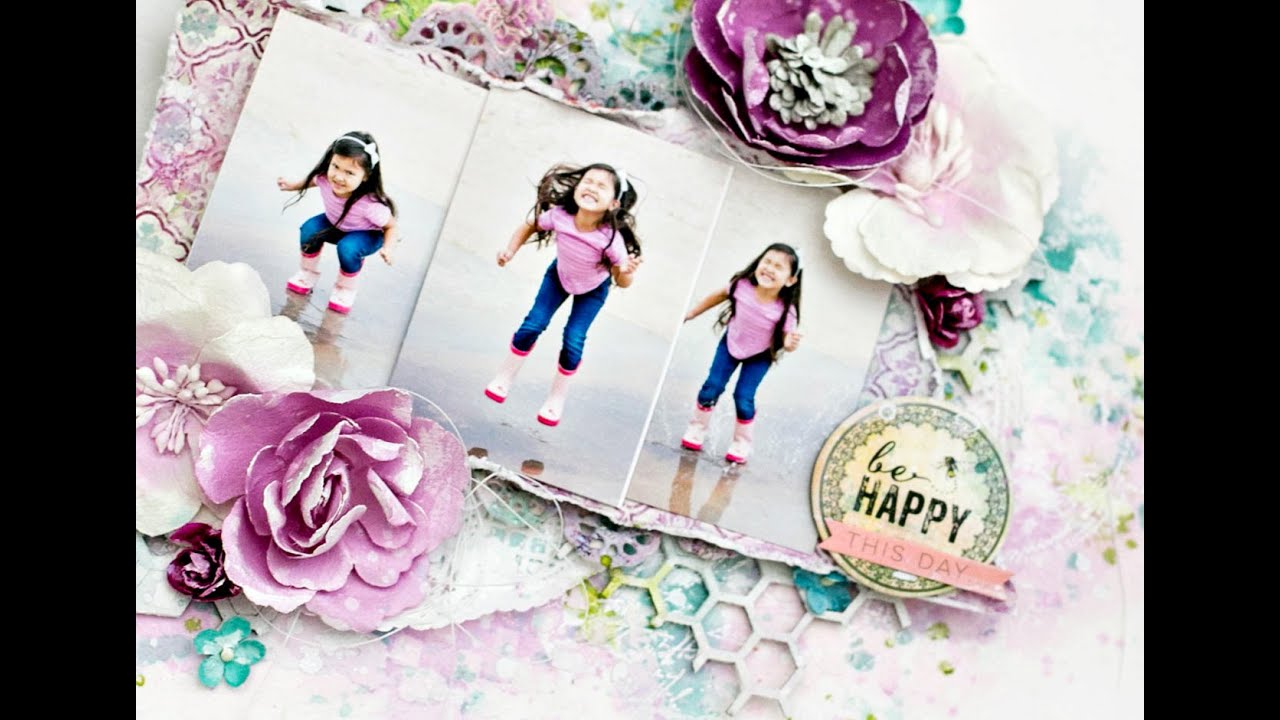 Step-by-step Scrapbook layout tutorial. How to create a watercolor background