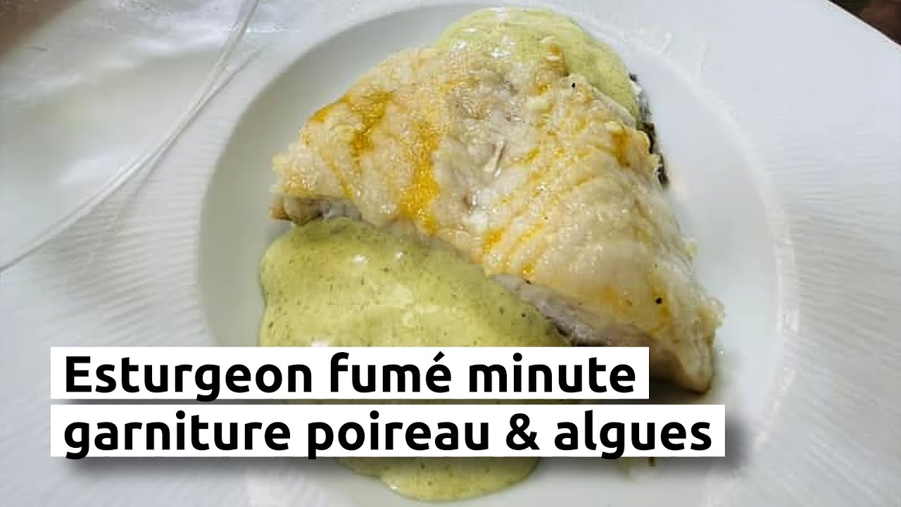 Esturgeon fumé minute, garniture poireau & algues