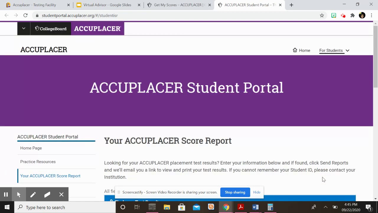 How to access previous accuplacer scores
