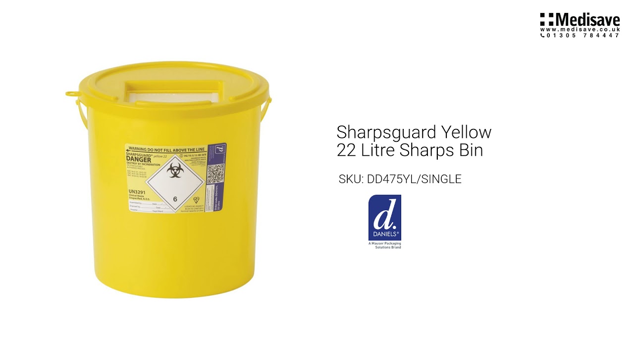 Sharpsguard Yellow 22 Litre Sharps Bin DD475YL SINGLE