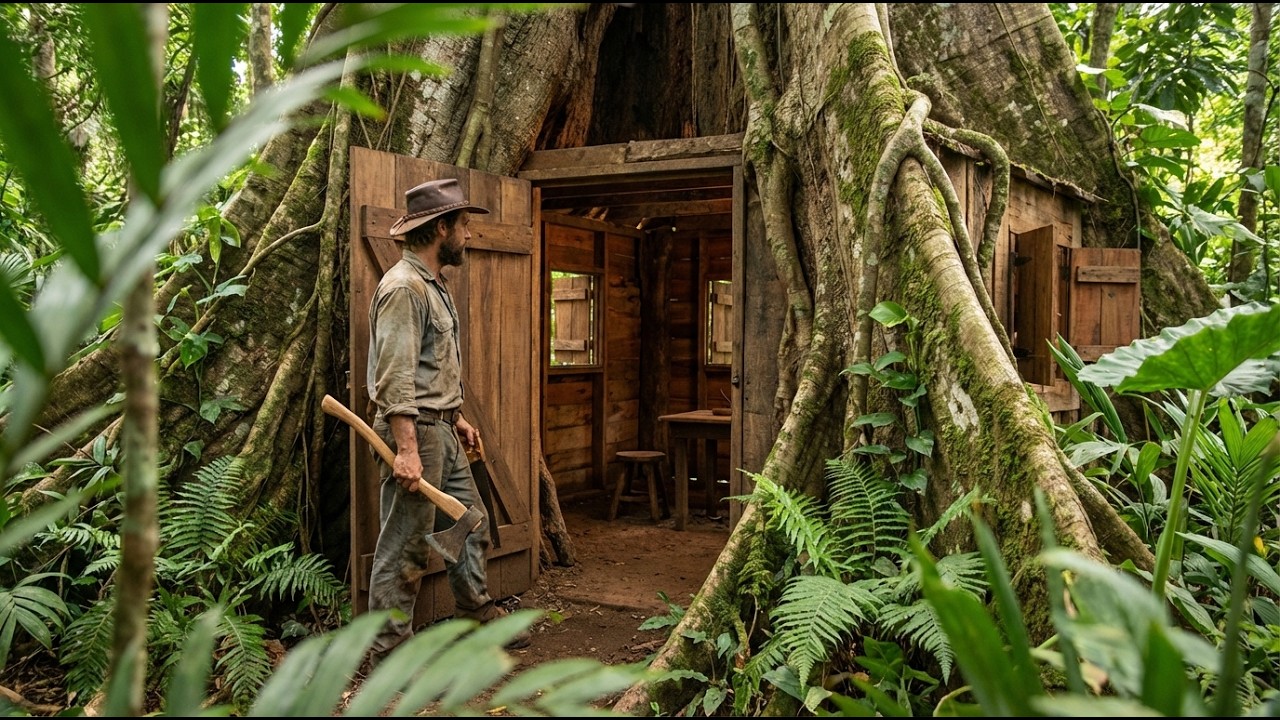 Building a Hidden Wooden House Inside a Hollow Ancient Tree #building