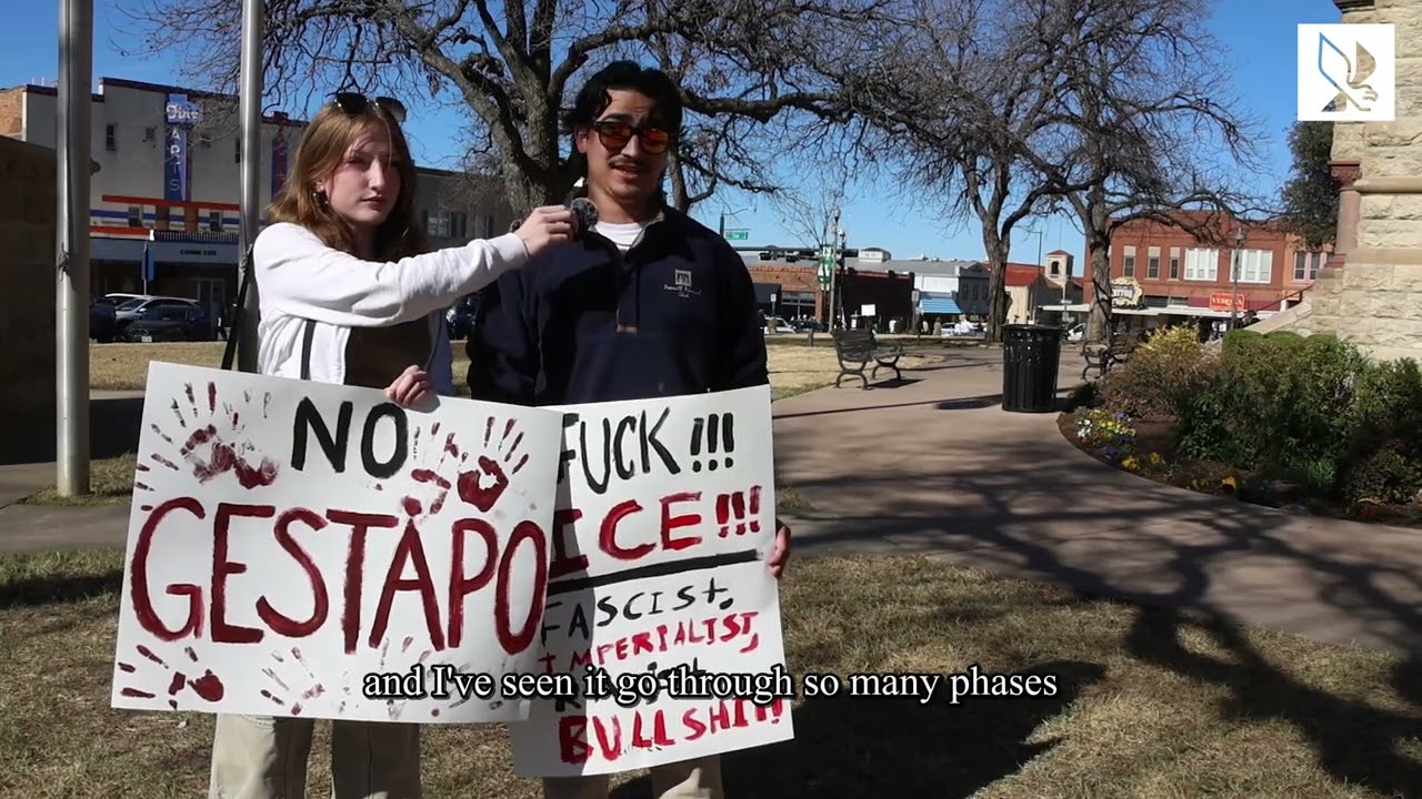 Protestors gather on Denton's Square in response to Immigration and Customs Enforcement violence