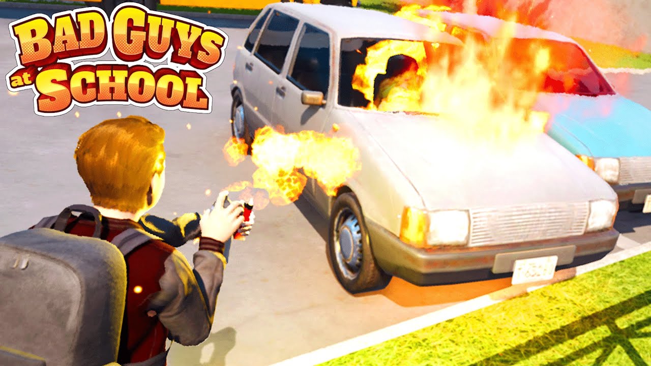 学校の車を爆発炎上させるかわいいイタズラをするゲーム『 Bad Guys at School 』