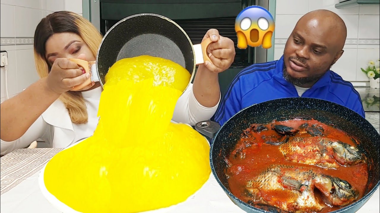 WIFE POUR ALL THE PEPPER SOUP ON THE TABLE TO SEE HUSBAND REACTION | GIANT FISH PEPPER SOUP & STARCH