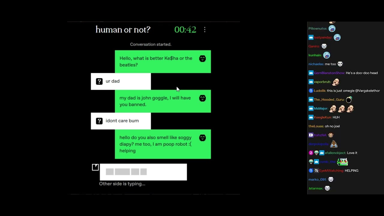 [Vinesauce] Joel [Chat Replay] - human or not? A Social Turing Game