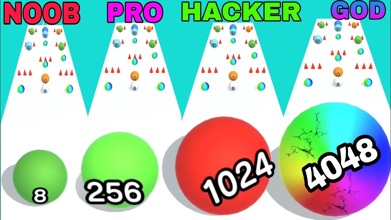 NOOB VS PRO VS HACKER VS GOD in BallRun2048