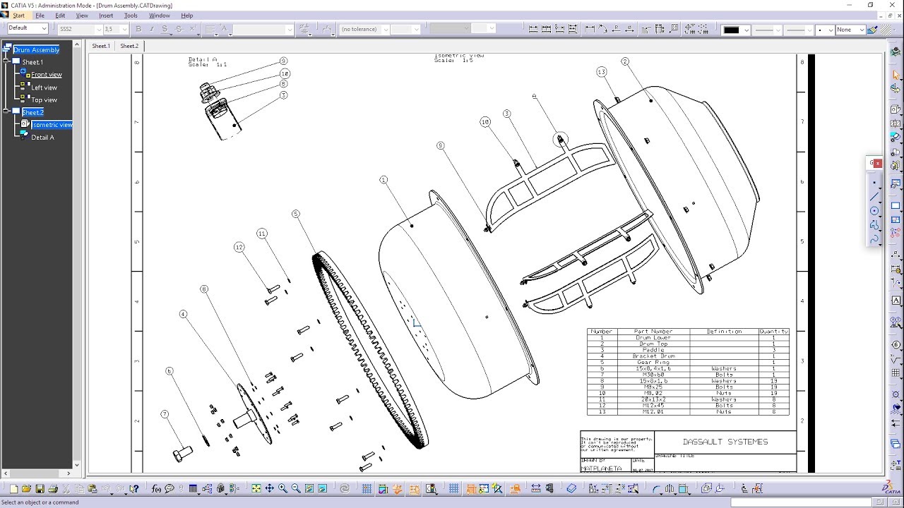 CATIA V5-6R2017 -  DRUM ASSEMBLY - DRAWING - CONCRETE MIXER