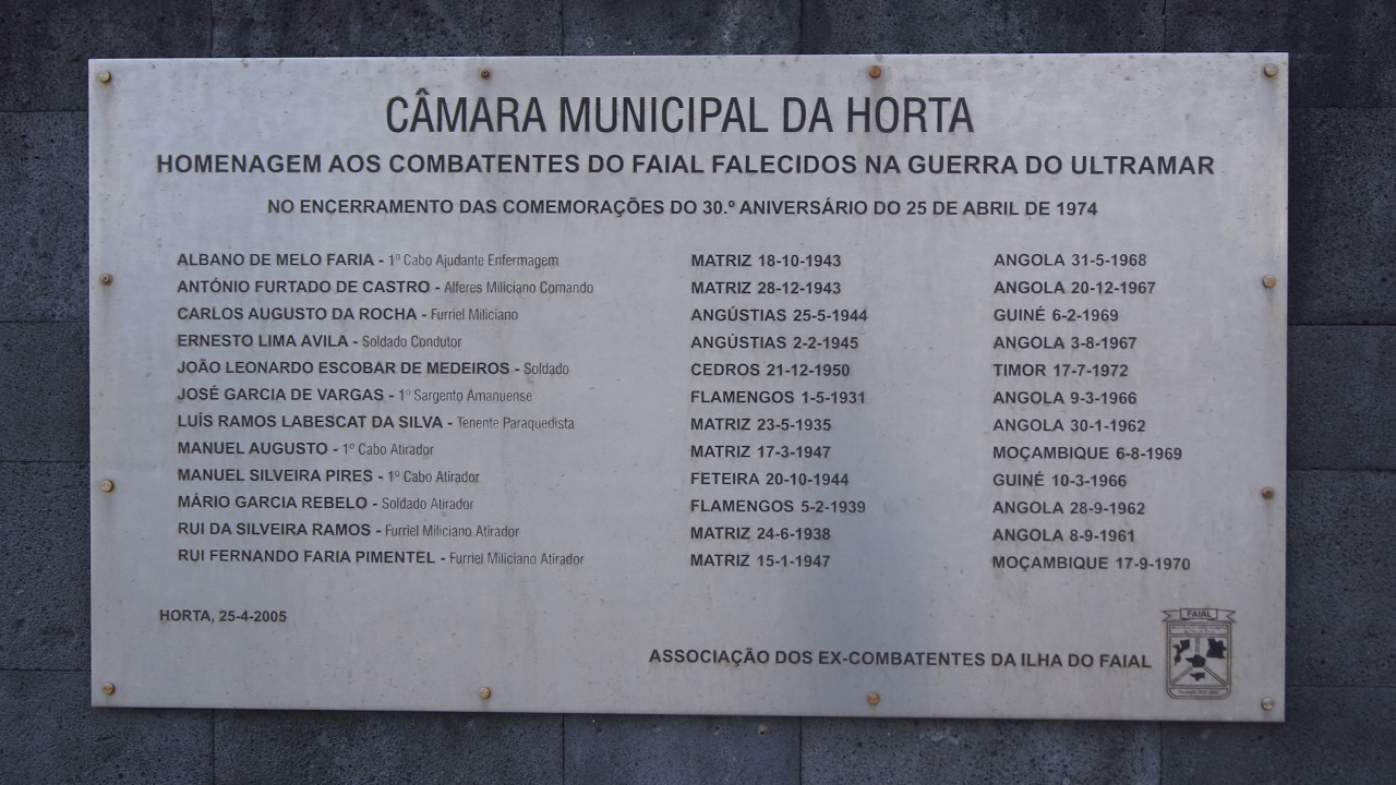 Combatentes do Faial Falecidos na Guerra do Ultramar 1961-1974