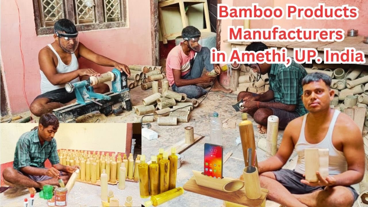 Handcrafted bamboo bottles in Amethi Uttar pardesh India, sustainable alternative to plastic