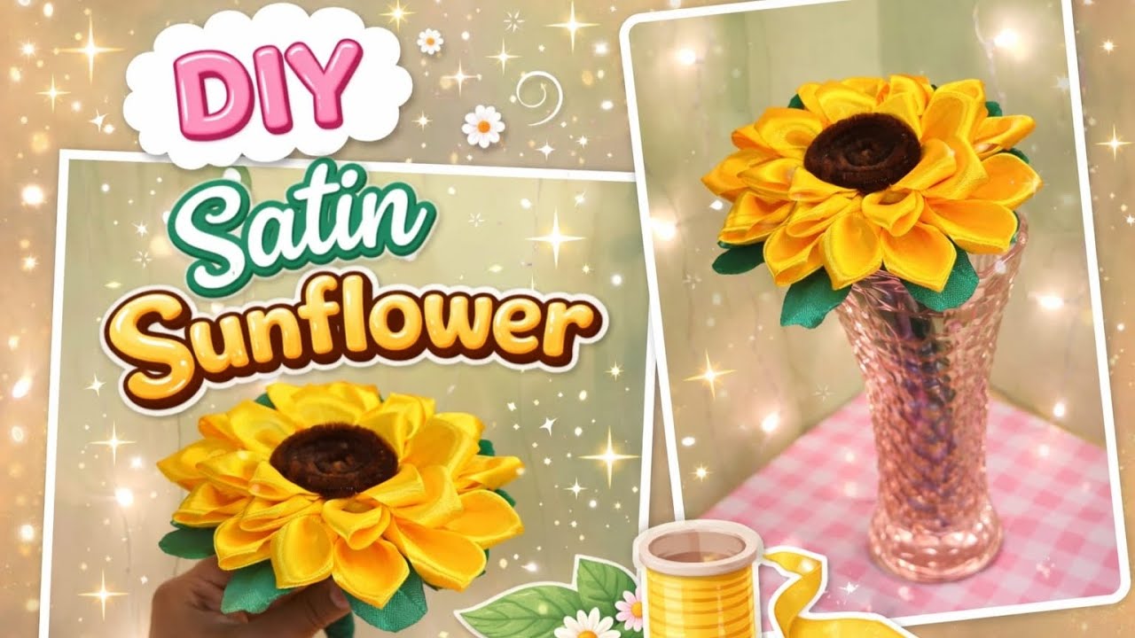 Diy sunflower 🌻 with satin ribbon 🎗️😱 #diy #craft #viral 
