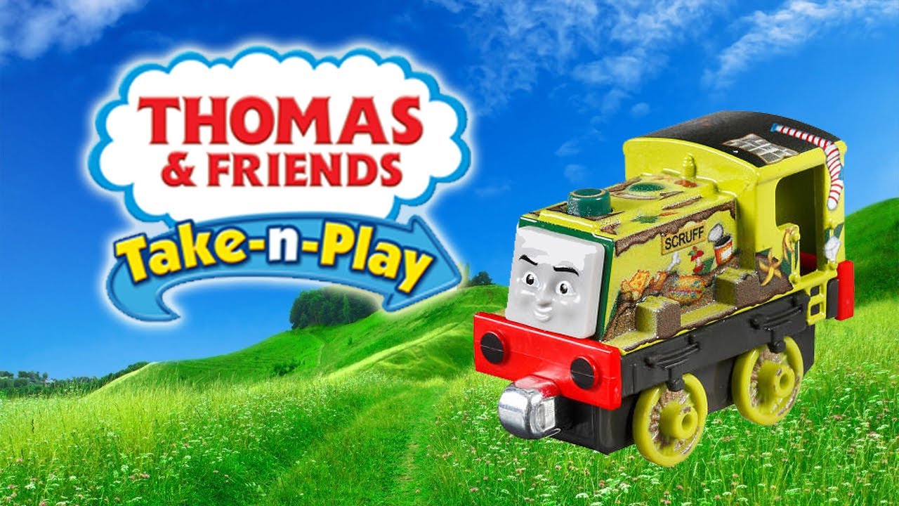 Thomas and Friends Take n Play Smelly Scruff the Scruncher unboxing diecast train videos