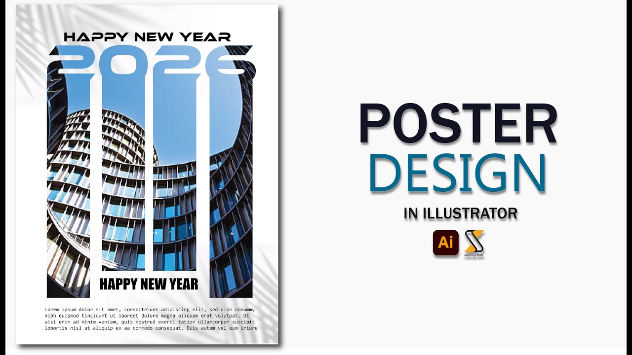 Happy New Year 2026 Poster Design in Adobe Illustrator