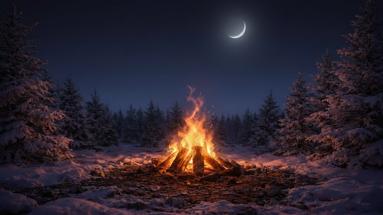[ASMR] Snowy Forest Campfire Sounds ❄️🔥 | 1 Hour for Sleep & Relaxation (4K)