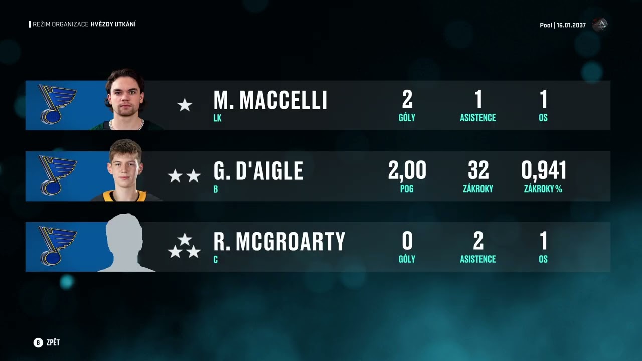 NHL 25   GM  Winnipeg  2036   39 - 43 zápas zkl  části simulace