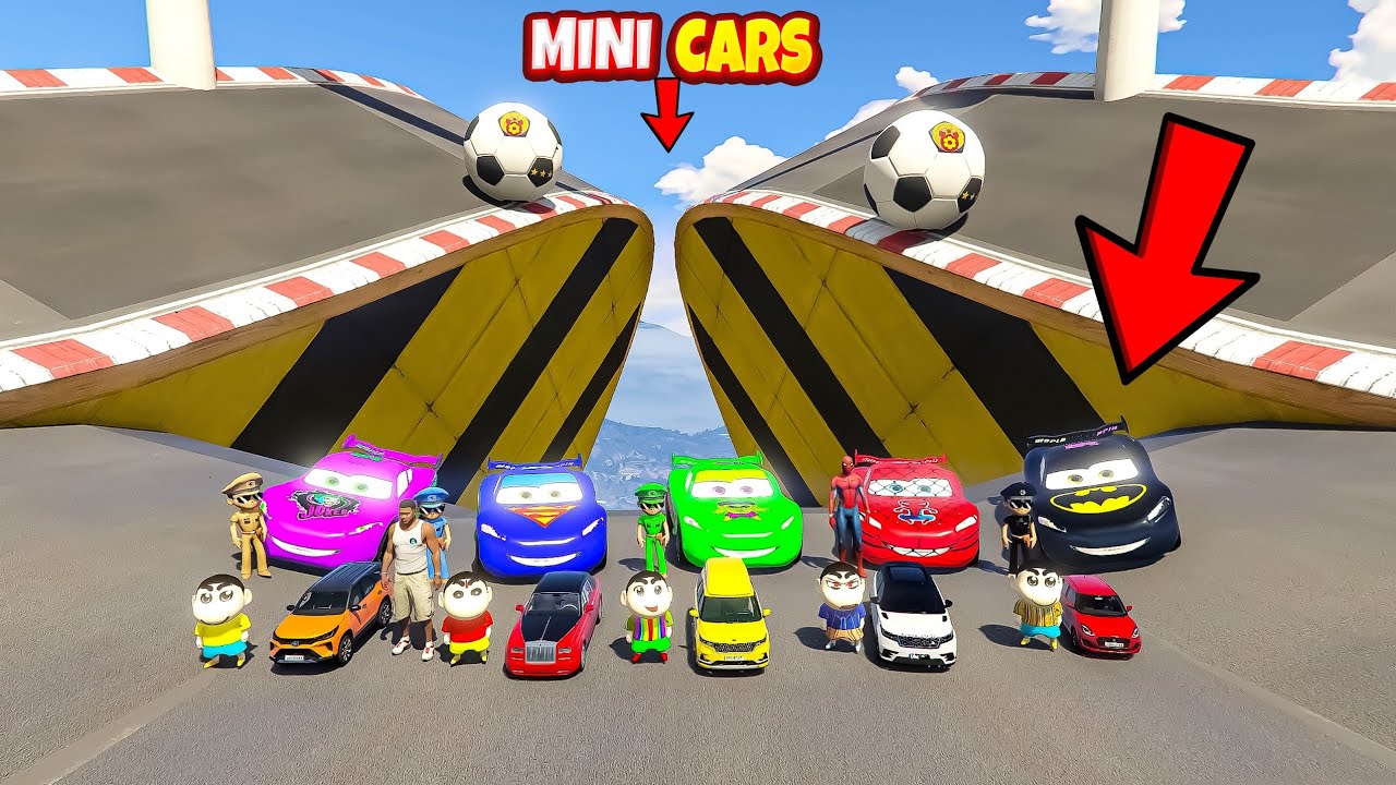 Shinchan's Mini Cars vs LittleShingham's Super Cars Speed Break Ramp in GTA 5 in Telugu