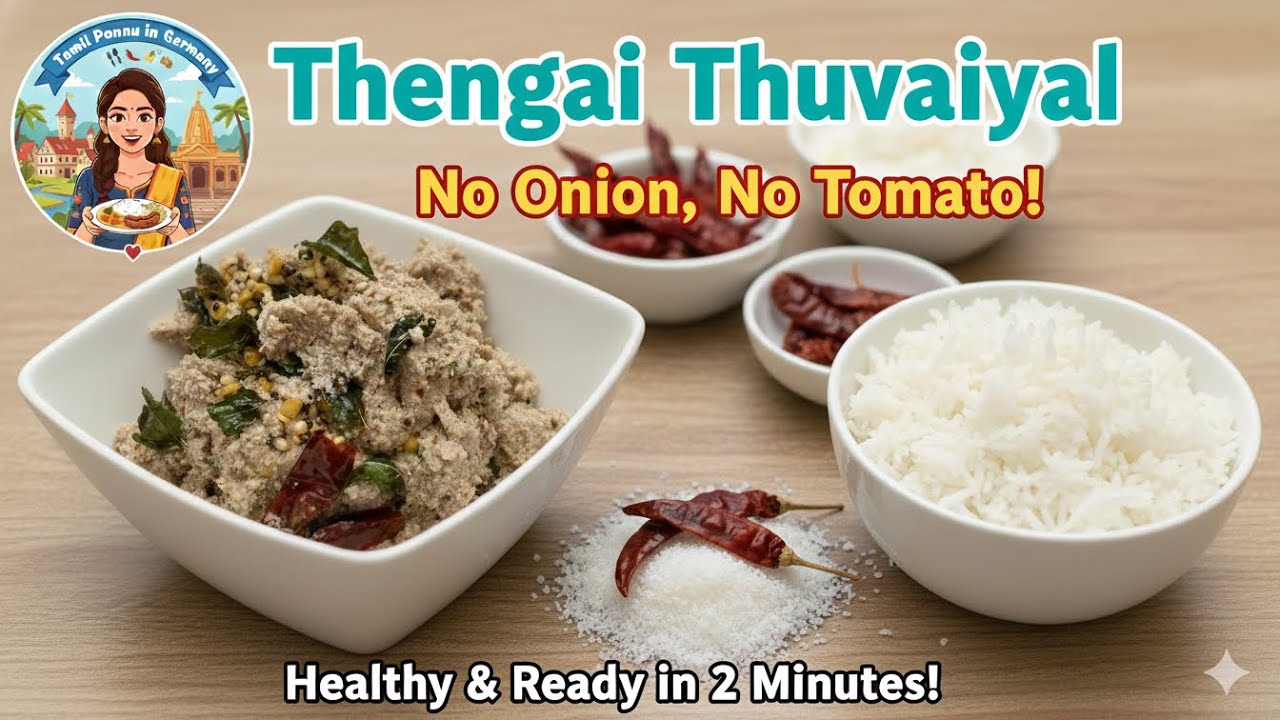 Thengai Thuvaiyal | Healthy & Easy Coconut Thuvaiyal | No Onion, No Tomato | 5-Minute Recipe