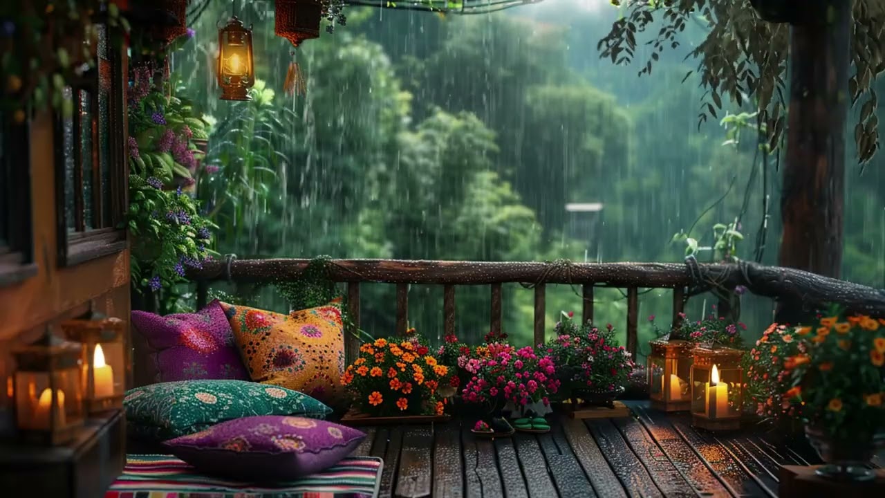 Soft Rain Night Ambience from a Candlelit Forest Balcony for Deep ASMR Sleep