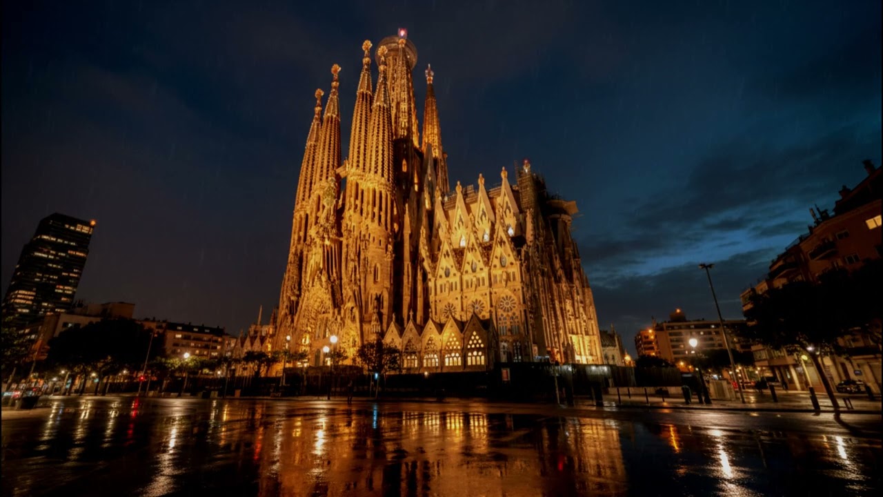 Rain-Kissed Silence in Barcelona – A Peaceful Night by Sagrada Família