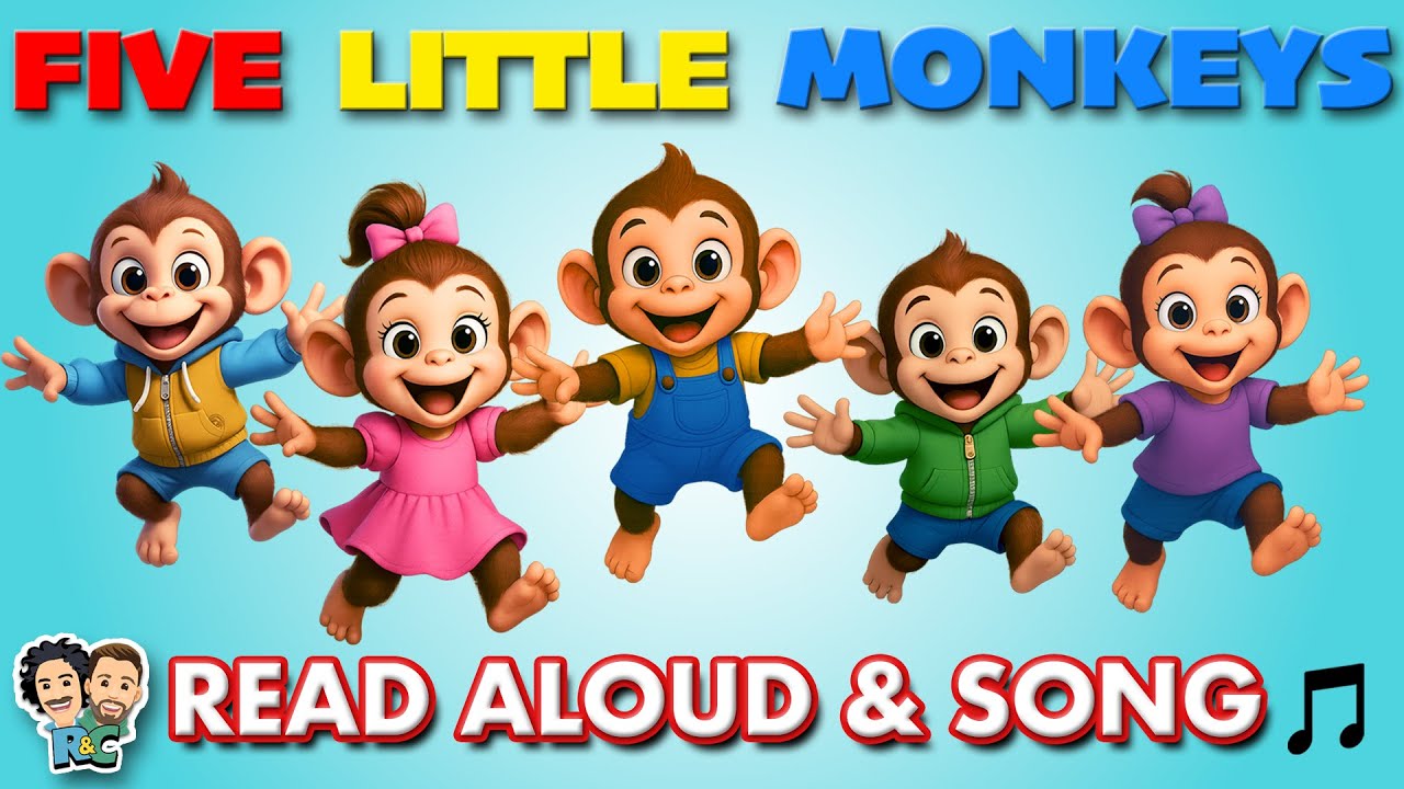 ЧИТАЙТЕ ВСЛУХ И ПЕСНЮ | 5 маленьких обезьянок, прыгающих на кровати | 5-минутная разминка