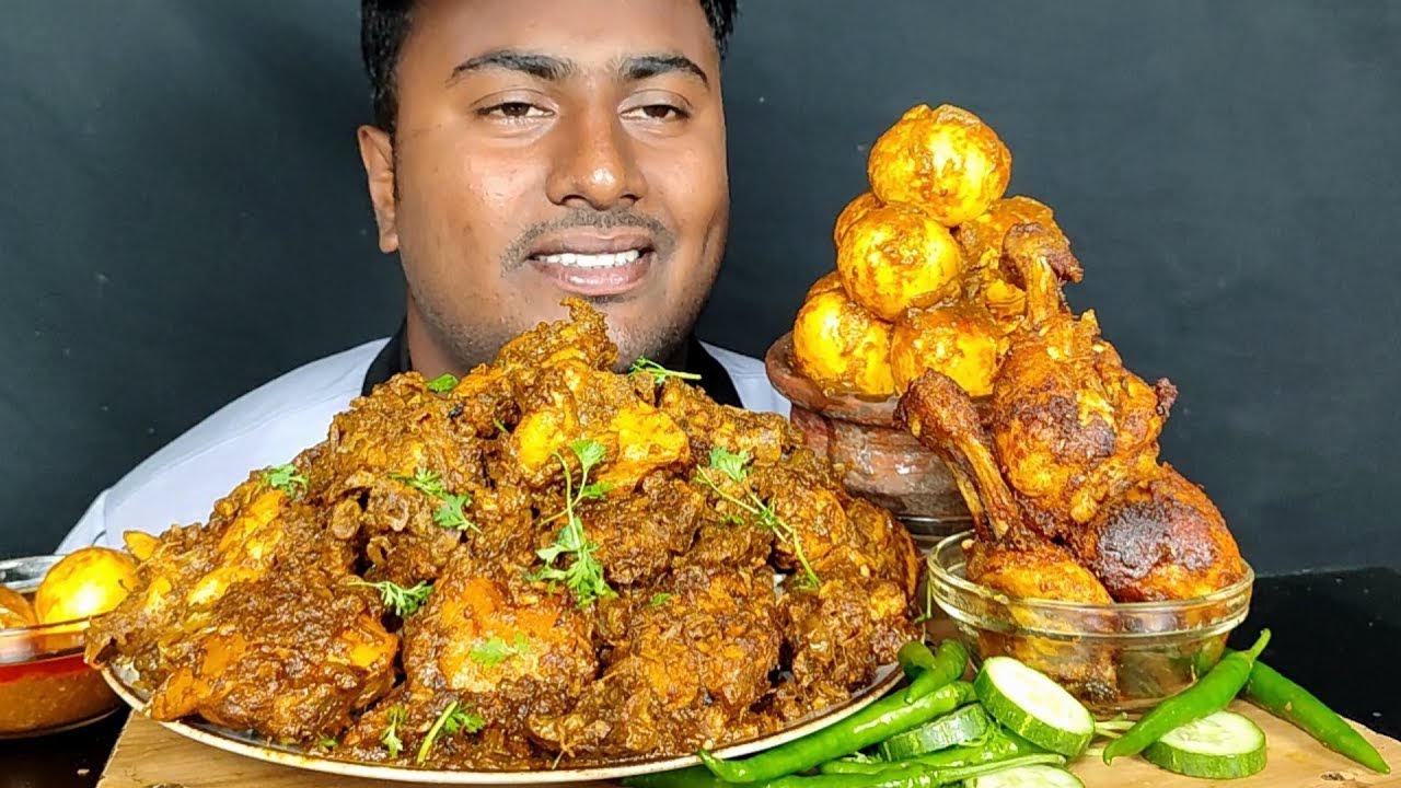 Eating Chikhen Kala Buna,Lost Of Egg Kosha    Chikhen Leg Picec Fry With Rice || ASMR Eating Show