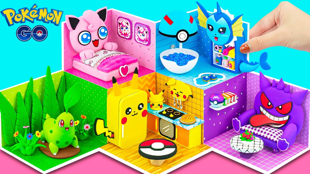 DIY Make 5 Color House Pokémon GO with Pikachu Kitchen, Jigglypuff Bedroom, Gengar Room In Real Life