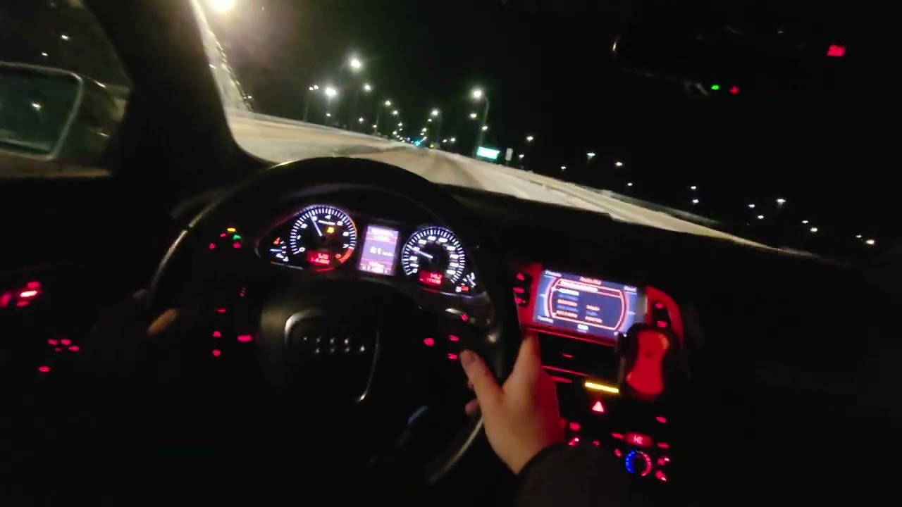 Audi S6 V10 FPV icy roads and parking lot drifting -20C (V10 asmr)