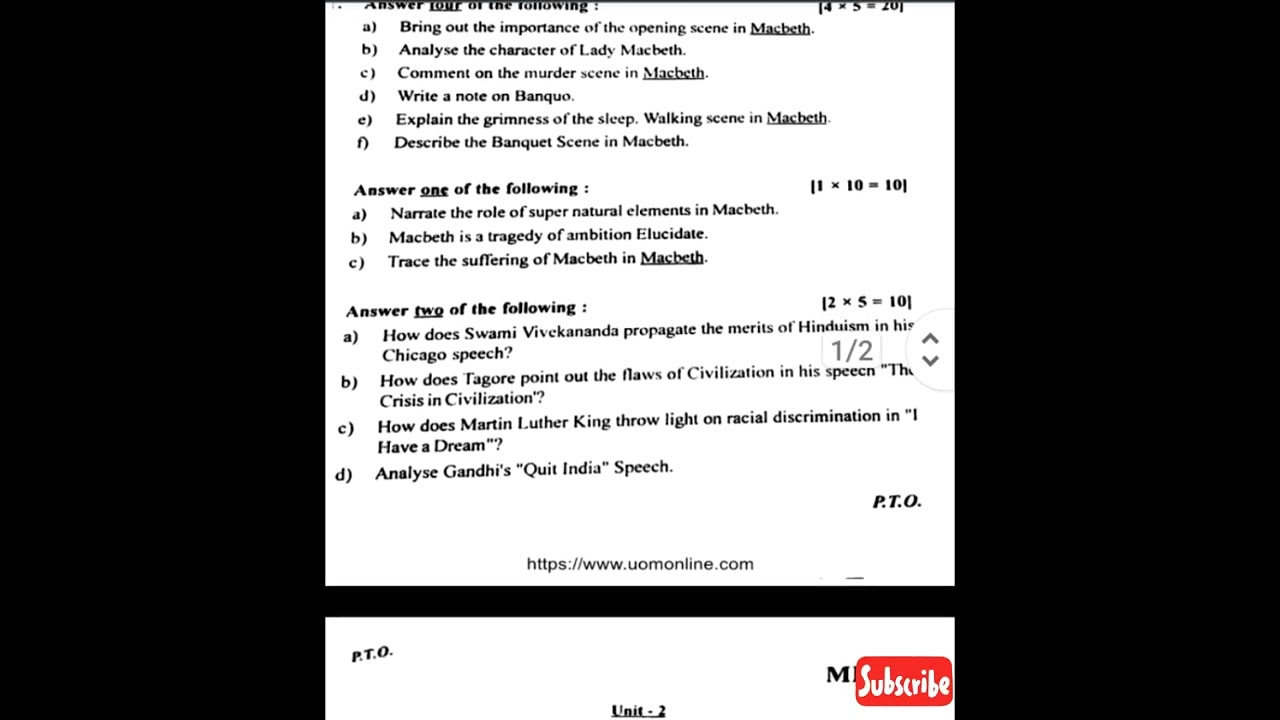 University of Mysore |  English question paper | 3rd sem B.com 2023