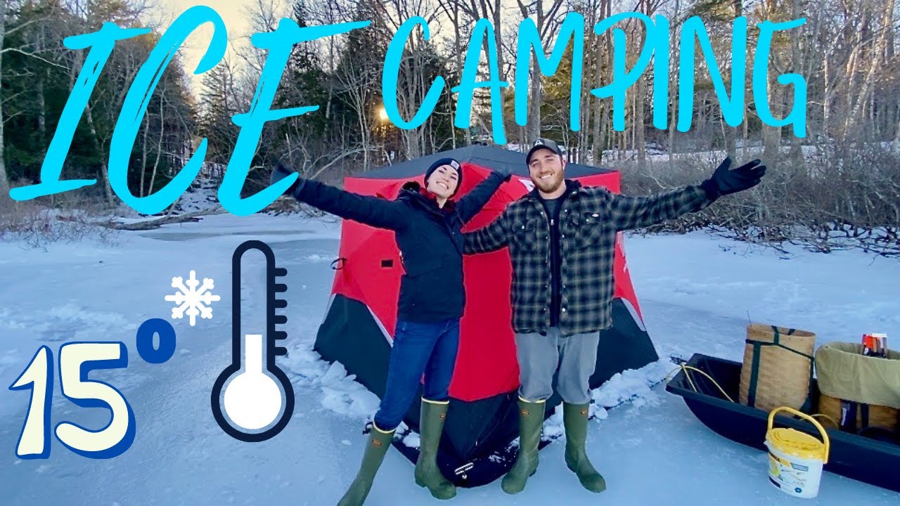 WINTER CAMPING OVERNIGHT On the ICE! + Ice Fishing in Maine + Eskimo Fatfish 949i