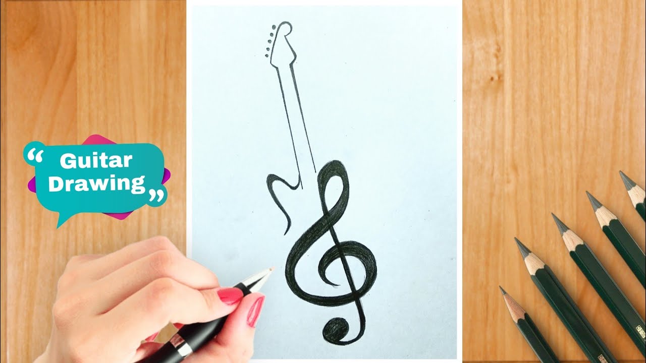 How To Draw Guitar | Music Guitar Drawing | Guitar Drawing Easy | Guitar Pencil Drawing