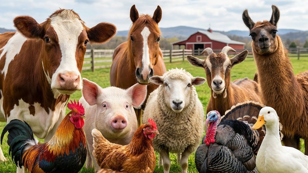 Farm Animals: Cow, Chicken, Rooster, Pig, Sheep, Goat, Horse, Turkey, Duck, Alpaca