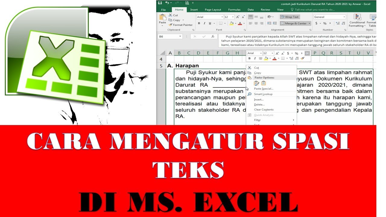 Cara mengatur spasi teks di Ms. excel