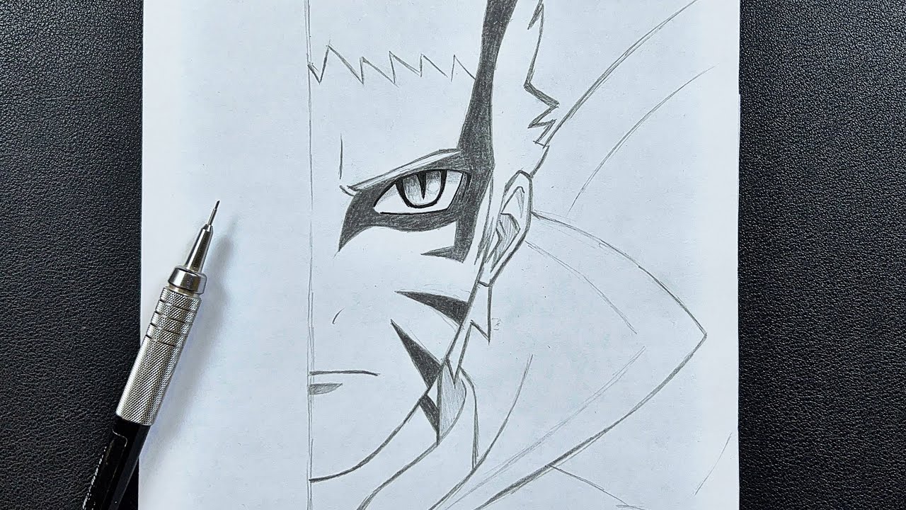 Anime sketch | how to draw naruto Baryon mode half face step-by-step