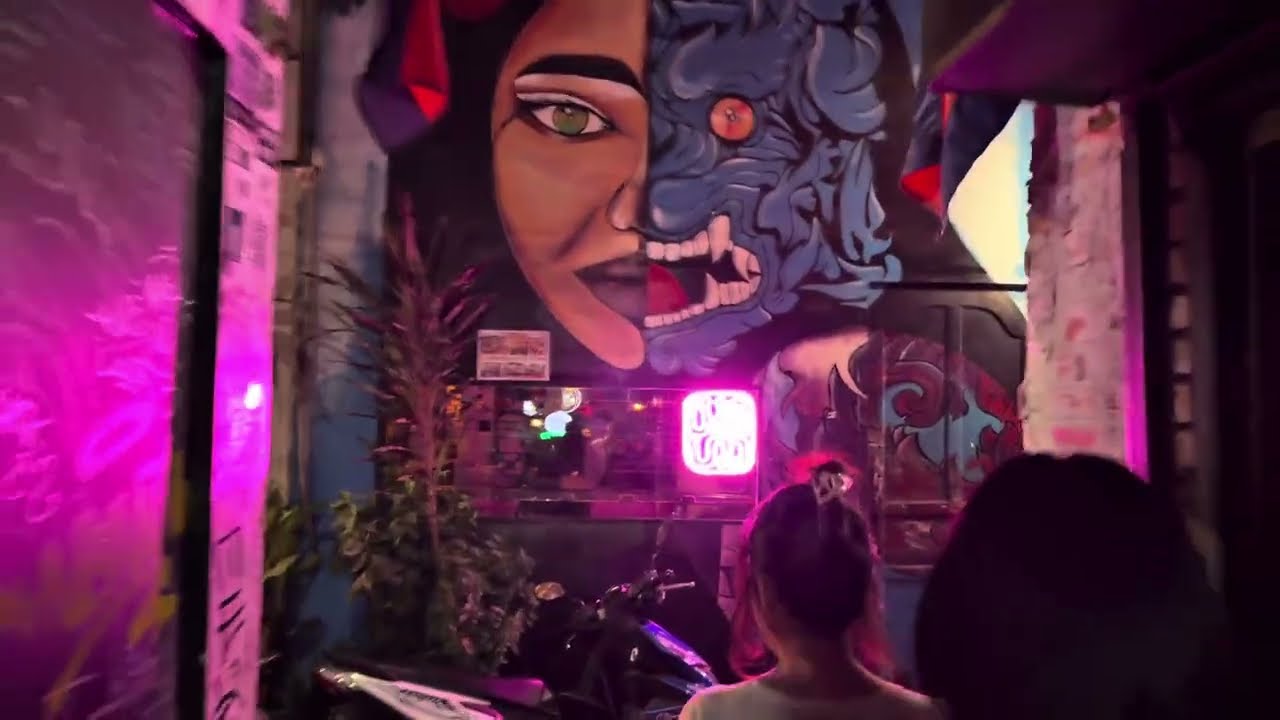 Walking tour busy street Basac Lane Phnom Penh