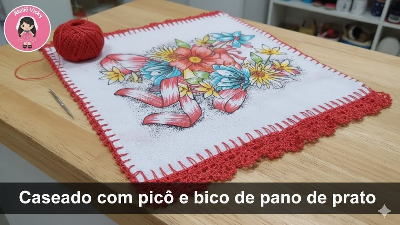Caseado com picô e bico de pano de prato de crochê #9