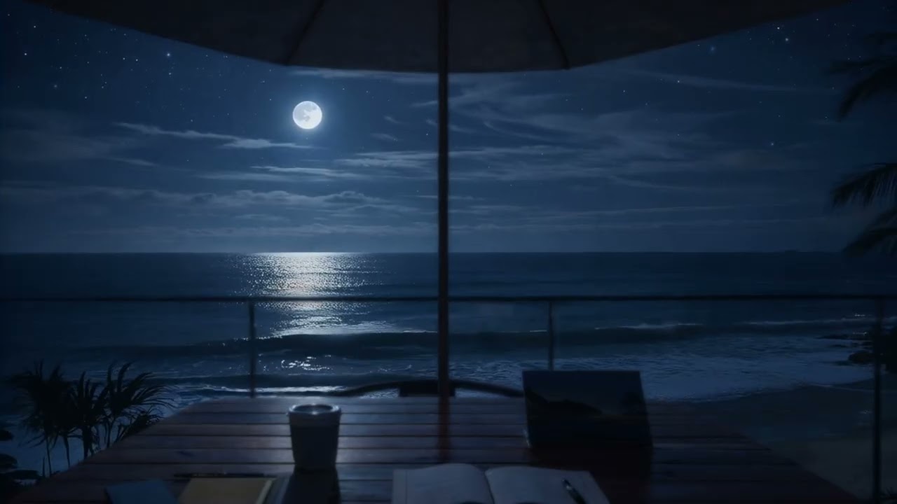 Midnight View Over the Ocean Lofi 🌊 Soft Night Waves + Lofi