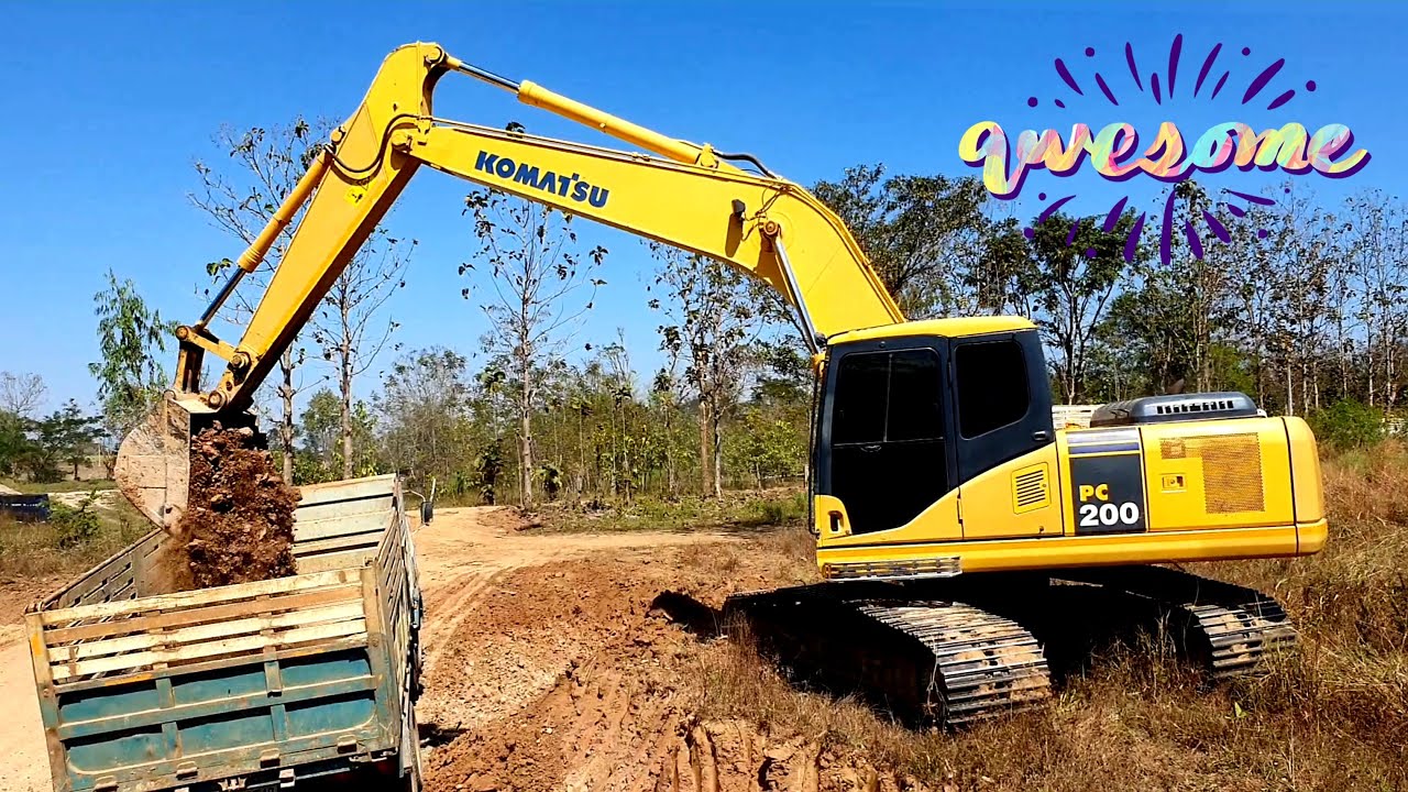 ขุดสระขุดสระ 🔰🔰🔰 รถแบคโฮ KOMATSU PC 200-7 ตักดินเต็มกล่อง สิบล้อเจ้าคุณปู่ ขุมพลัง EP100 ออกโรง 👍👍👍