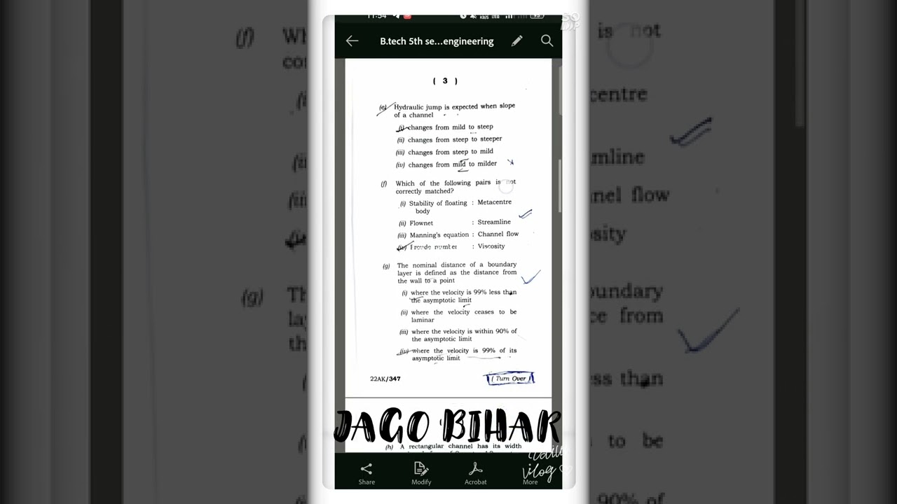 AKU B.Tech 5th semester exam 2021 Hydraulic Engineering
